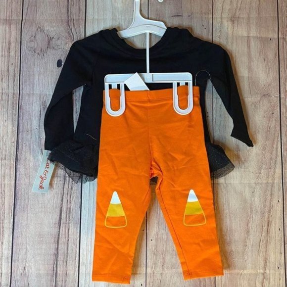 Cat and Jack Book Top Bottom Outfit 12M Black Orange Boo Halloween - Picture 3 of 3